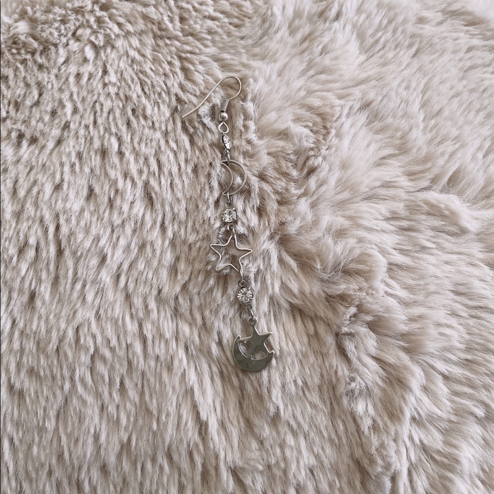 999 Pure Silver Single Drop Moon Star Earring
